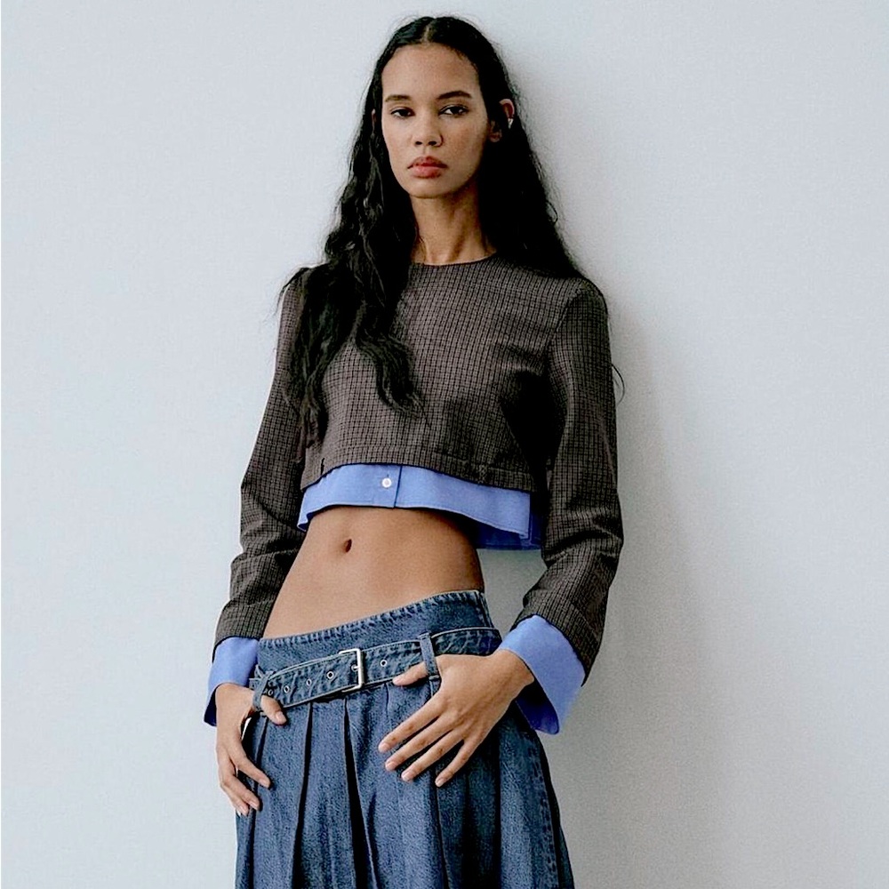 Zara Cropped Top With Shirt Underlayer